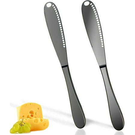 

2PCS Butter Knife A Serrated Edge Cut Vegetables Or Fruits Butter Spreader Spread Bread. The Three-In-One Function Of A Curling Iron Butter Shredder And Slicer (Black).
