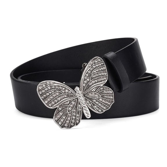 SWSMCLT Women's Rhinestone Belt For Dress Summer Cute Fashion Fall Date Casual Buckle Belt Faux Leather Metal Black X-Small-Large