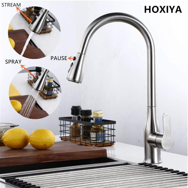 Details about   Kitchen Faucet Brushed Nickel Sink Tap Single Handle Brushed Pull Out Sprayer US 