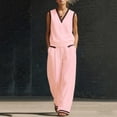 thumbnail image 6 of Floleo Women's V-Neck Sleeveless Top & Wide Leg Pants Set Contrast Trim Casual 2-Piece Outfit with Pockets for Spring Summer Daily Wear(Pink,L), 6 of 6