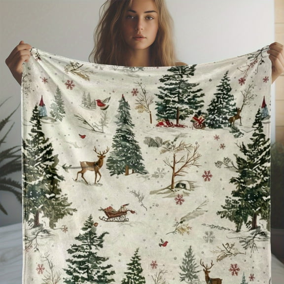 Cozy Flannel Throw Blanket with Winter Snow Print - Soft, Warm & Versatile for Couch, Bed, Car, Office, Camping - Perfect All-Season Gift