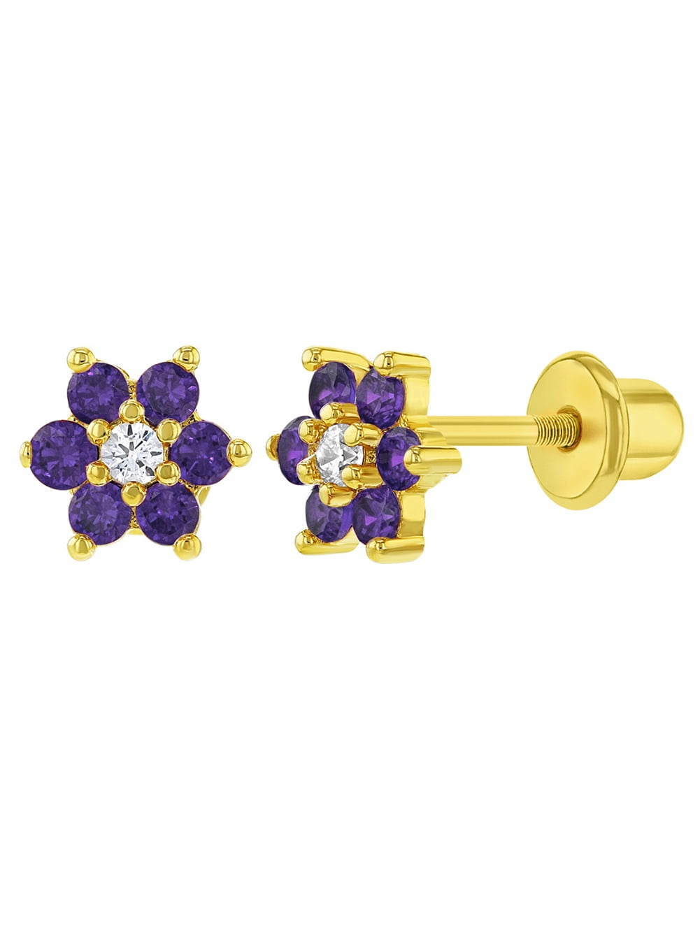 18k Gold Plated Flower Baby Earrings Screw Back Kids 5mm