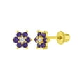 thumbnail image 1 of Gold Plated Purple and White CZ Flower Girls Safety Screw Back Earrings 5mm, 1 of 6