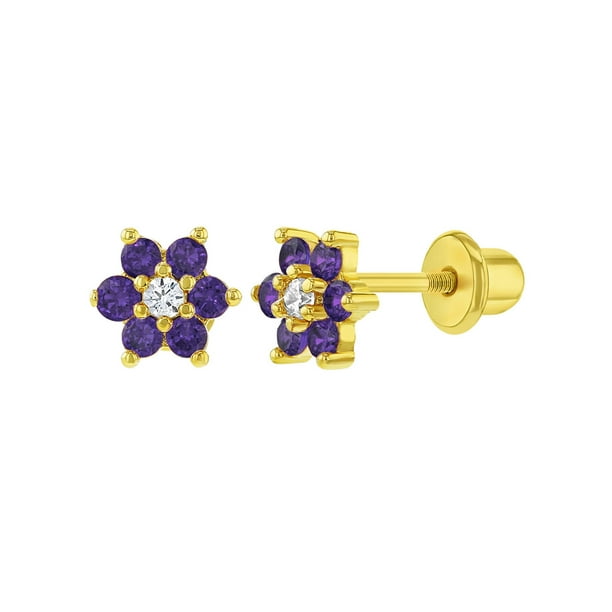 18k Gold Plated Flower Baby Earrings Screw Back Kids 5mm