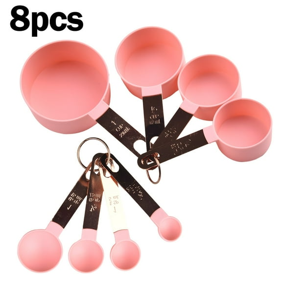 8 Pcs/set Stainless Steel Measuring Cups Spoons Washable Reusable Measuring Spoon Kitchen Baking Cooking Tools Set,Pink