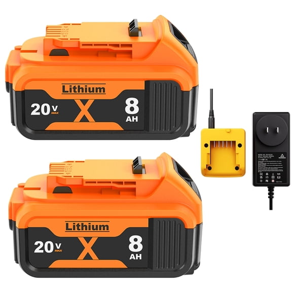 8.0Ah 2-Pack Replacement Battery and Charger for Dewalt 20V Max Batteries DCB200 DCB205-2 DCB206 DCB204 DCB203 DCB208 Compatible with Dewalt 20V Cordless Power Tools