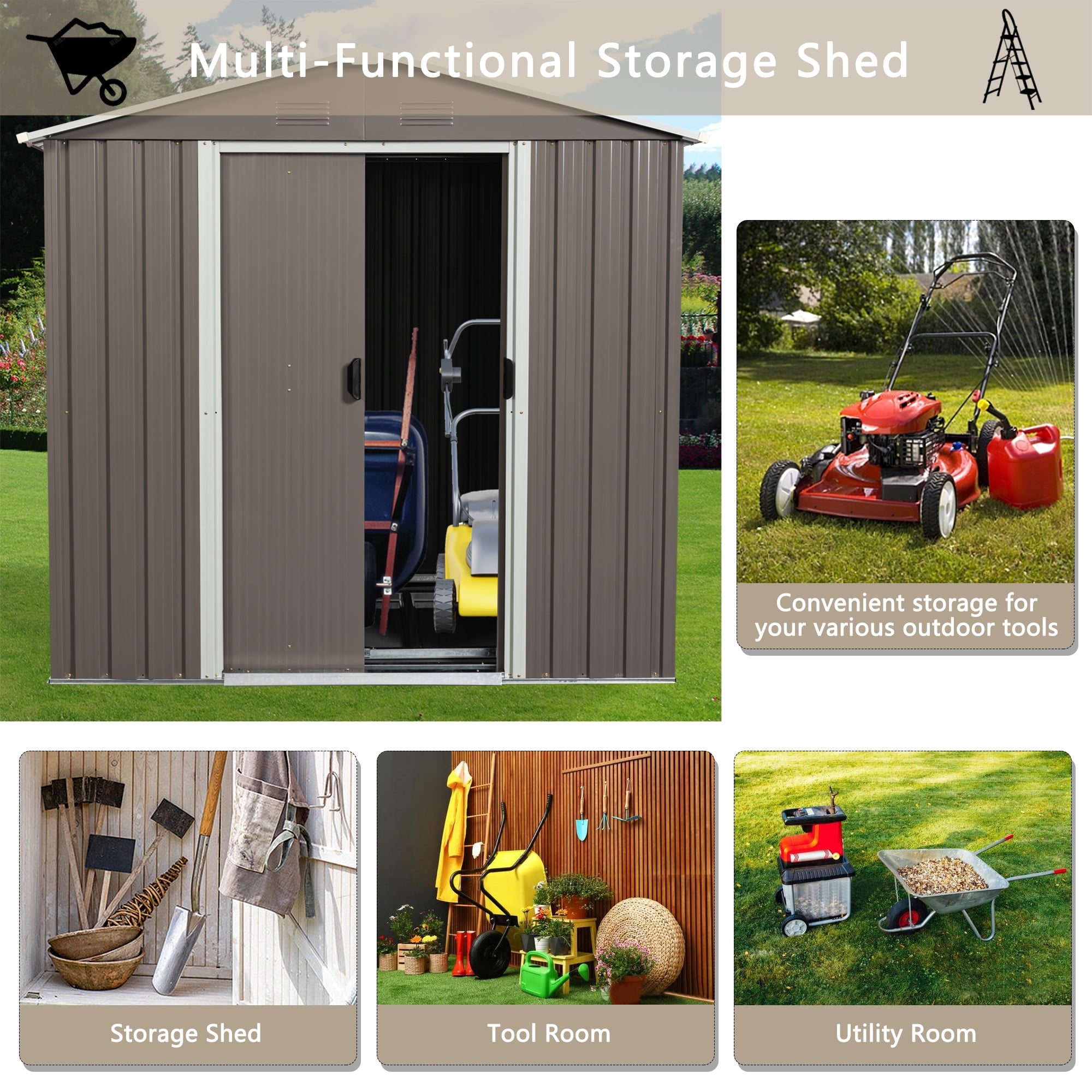 Aimee Lii 72"x46" Metal Outdoor Storage Shed, Utility Tool Shed Storage House, Metal Sheds Outdoor Storage for Backyard Garden Patio Lawn, Gray Aimee Lii 72"x46" Metal Outdoor Storage Shed, Utility Tool Shed Storage House, Metal Sheds Outdoor Storage for Backyard Garden Patio Lawn, Gray