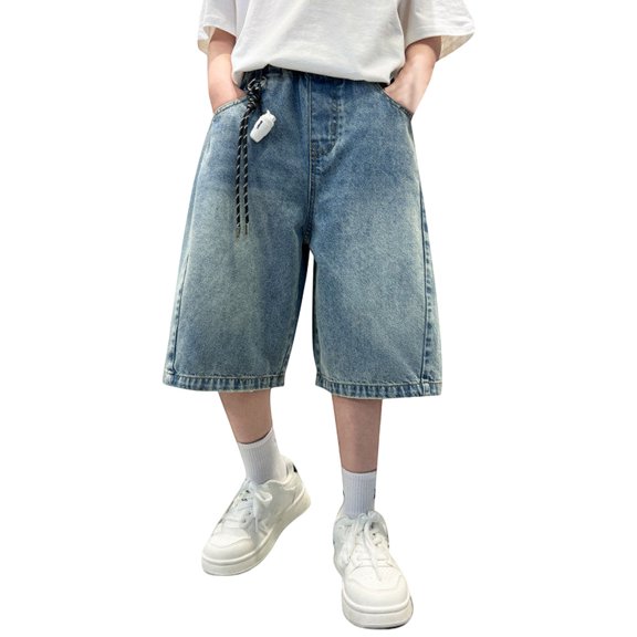 XXWXYD Boys Baggy Jean Shorts Vintage Loose Fit Wide Leg Long Denim Shorts Y2𝗄 Streetwear Hi𝗉 Hop Below Knee Jorts Jeans Summer Boy Cargo Bermud𝖺 Shorts