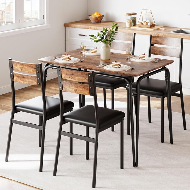 Compact 4-seater dining mesa set - vintage square dinette con 4 forrado sillas, ideal para para small spaces, kitchen & dining room