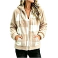 thumbnail image 7 of QIYAGBSA Plaid Jackets for Women Hooded Full Zip Sherpa Fleece Color Block Long Sleeve with Patch Pockets Warm Winter Coats Fall Layer, 7 of 7