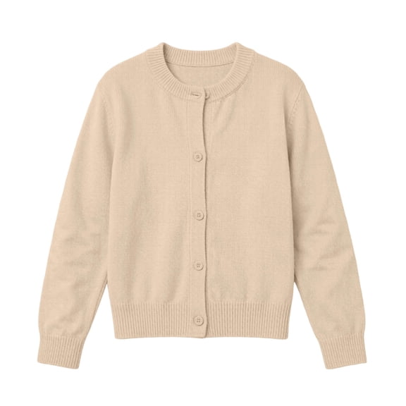 Khunlpohl Kid's Long Sleeve Cardigans Knitted Button down Round Neck Sweaters Solid Color Fashion Casual Tops for 1-11 Years