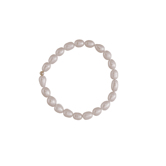 Natural Freshwater Baroque Pearl Stretch Bracelet for Women, White Pearl with Gold Accent Bead Elegant Bridal Wedding Jewelry Gif