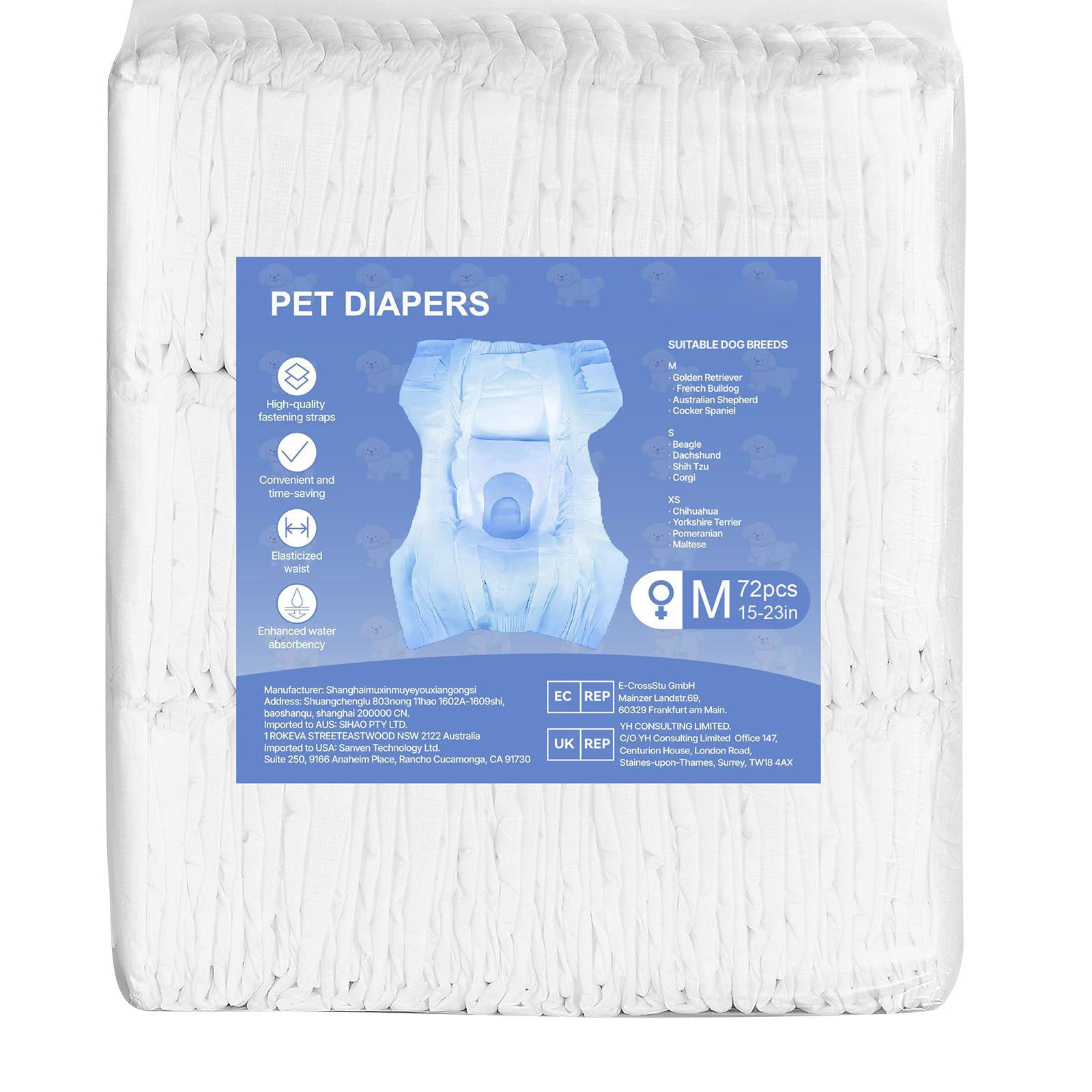 Disposable Dog Diapers Super Absorbent 360 Degree Leak Proof Female Dog Diapers with Wetness Indicator for Heat Training Incontinence Medium Size 144 Count 2 Packs of 72