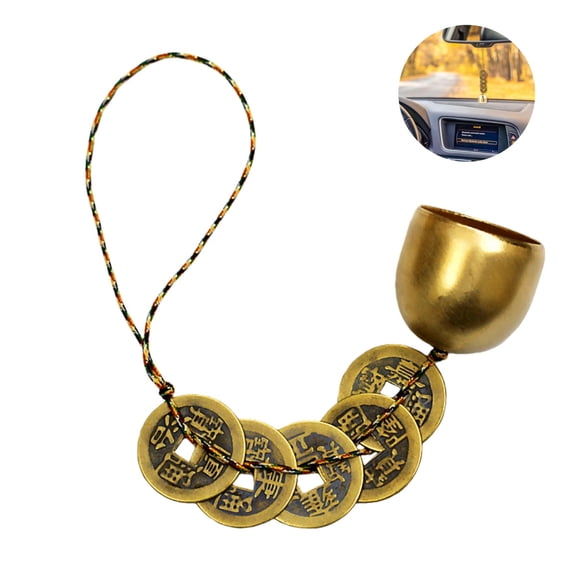 Chinese Feng Shui Bell,1pack Hanging Bells for Door,Small Door Bell with Coins,Good Luck Bell with String for Home,Front Door