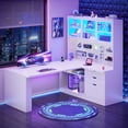 thumbnail image 2 of L Shaped Computer Desk with 3 Drawers, Modern Corner Office Desk with LED Light, Display Cabinet and Pegboard for Home Office, Living Room, 2 of 7