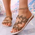 thumbnail image 5 of CQONEPT Women's Flat Sandals Summer Rhinestones Wedding Shoes Peep Toe Strap Slippers PU Leather Dressy Slip On Slides Khaki 42, 5 of 6