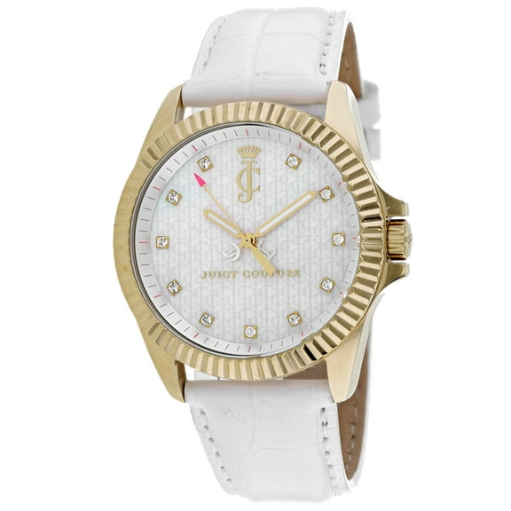 1900930 Women's Stella MOP Dial Yellow Gold Steel White Leather Strap Watch