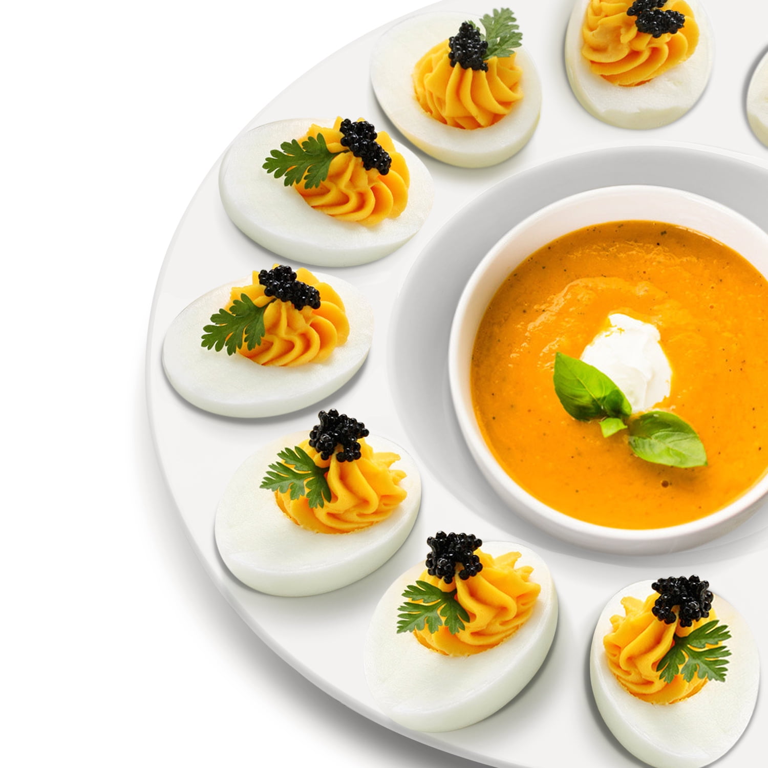 Deviled Egg Tray - Ceramic White Porcelain 12 Cup Eggs Serving Tray Catering Platter for Hard Boiled Devil Eggs & Deserts Unique Decorative Kitchen Holder Dish Plate Palette