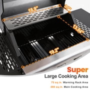 Segmart 3 Burner BBQ Propane Gas Grill, Stainless Steel 27,000 BTU Patio Garden Barbecue Grill with Side Tables, Hanging Basket & Thermometer, Perfect for Camping, Outdoor Cooking