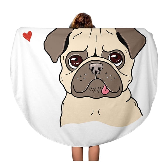 SIDONKU 60 inch Round Beach Towel Blanket Doodle of Funny Lovely Pug Baby Beautiful Boy Travel Circle Circular Towels Mat Tapestry Beach Throw