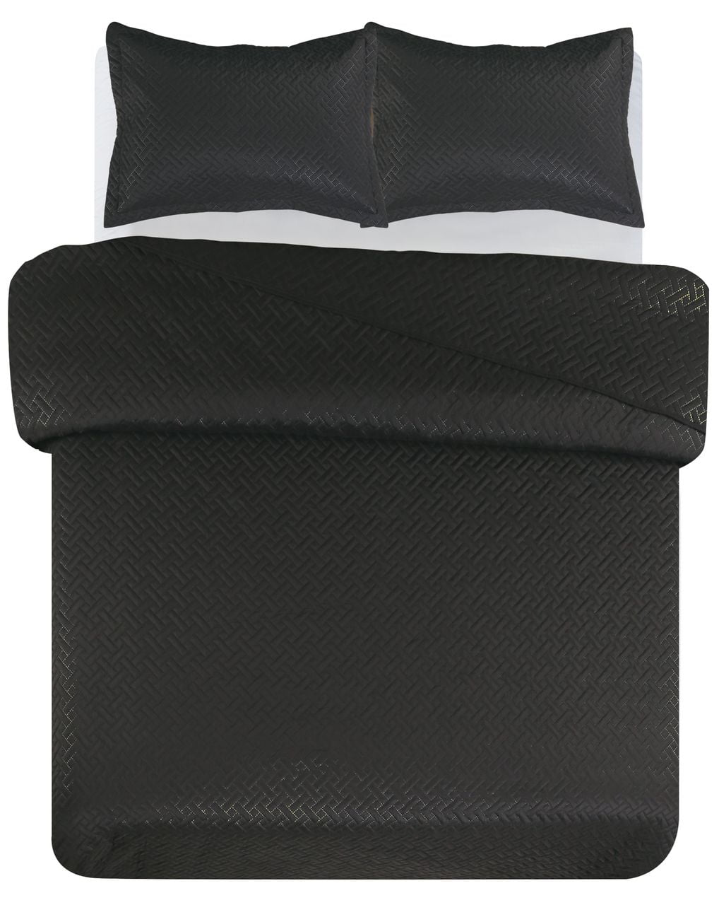 Legacy Decor 3 Pcs Squared Stitched Pinsonic Reversible All Season Bedspread Quilt Coverlet Oversized Queen Size Black Color, All Ages.