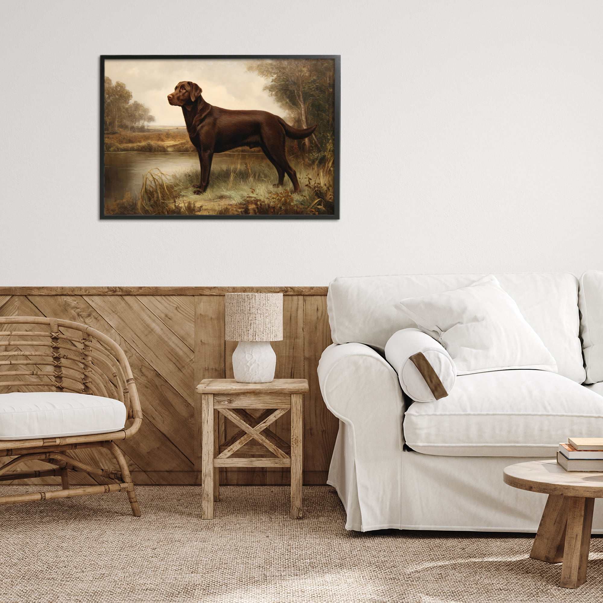 Stupell Industries Brown Lab By The River Black Framed Giclee Art, design by Petal Prints Design