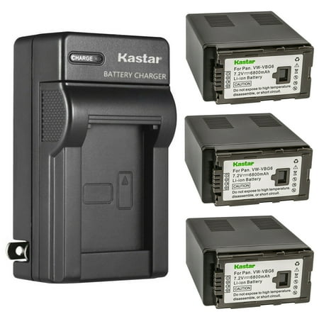 Kastar 3-Pack Battery and AC Wall Charger Replacement for Panasonic VW-VBG6 VW-VBG6GK VW-VBG6-K VW-VBG6PPK CGA-E625 Battery Panasonic DE-A38 VSK0631 VSK0698 Charger