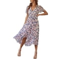 thumbnail image 2 of VISgogo Vestido sin mangas para mujer con cinturón ajustable, estampado floral, decoración de volantes, ropa de verano dividida VISgogo moda, 2 of 9