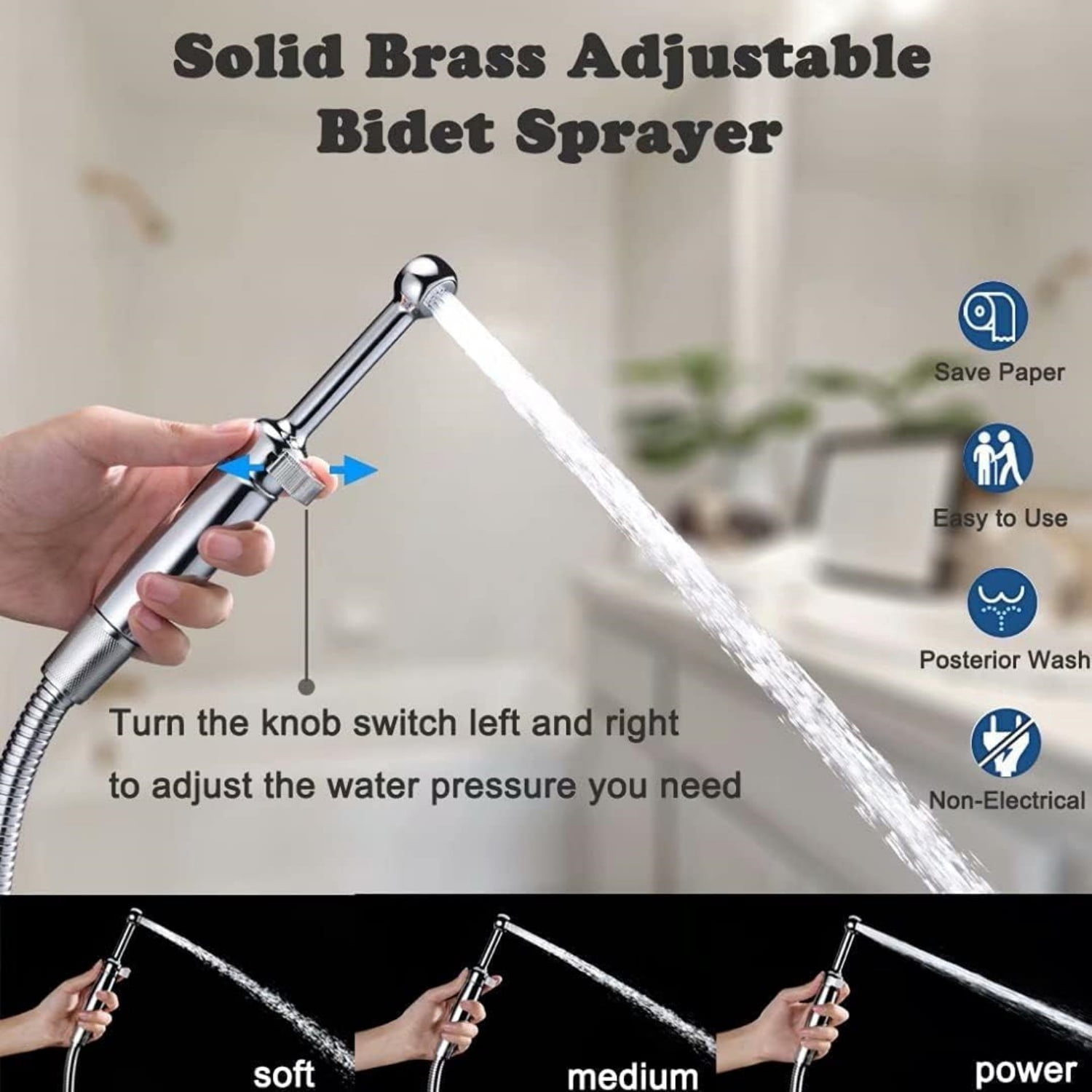 Handheld Bidet Sprayer for Toilet, Cloth Diaper Sprayer Set Hand Held Bidet Jet Spray for Toilet with Backflow Preventer, Adjustable Water Pressure Control, Brass 7.2" Hand Bidet Wand, Chrome