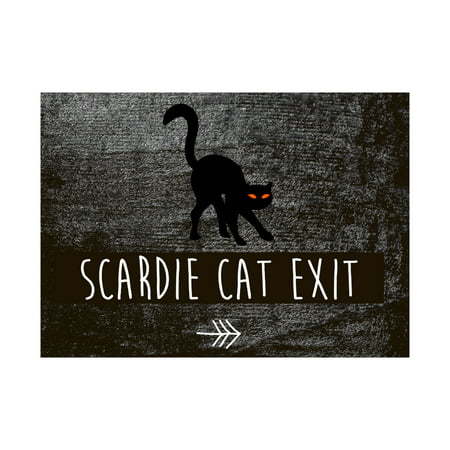 Scardie Cat Exit Print Black Cat Picture Fun Scary Humor Halloween Seasonal Decoration Sign  Aluminum Metal