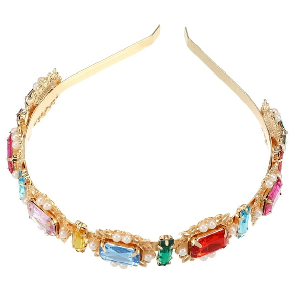 Unique Bargains Metal Colorful Glass Faux Crystal Hairband Rhinestone Headband Women Hairband 4.92"x0.91"