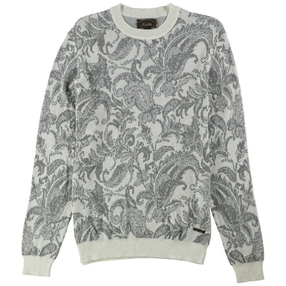 Tasso Elba Mens Paisley Pullover Sweater, Grey, Medium