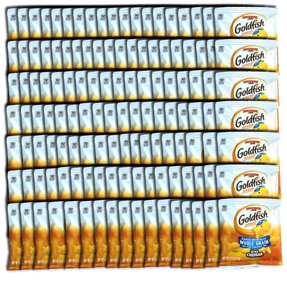Goldfish Whole Grain Xtra Cheddar Goldfish Crackers Individual Bags Bulk, 100 Pack