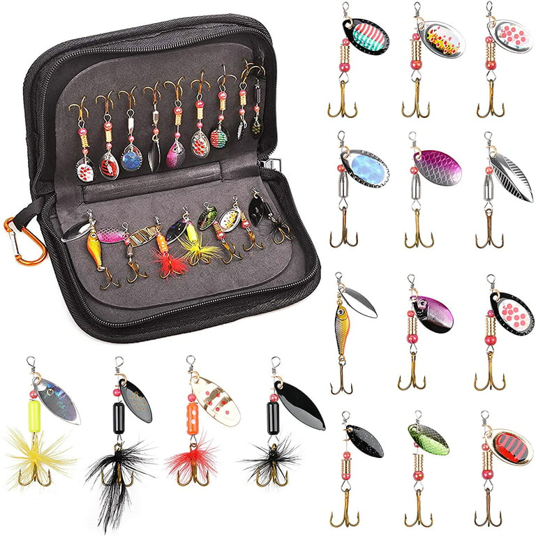 Fishing Lure Kit for Trout 16pcs Spinner Baits Feather Tail