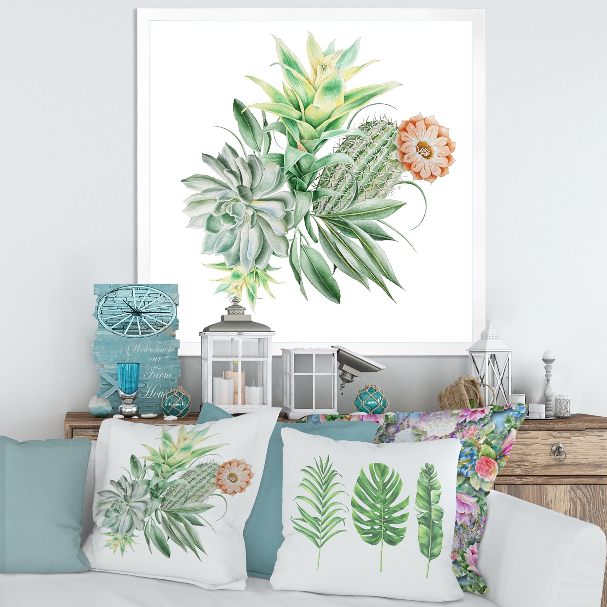Designart 'Bouquet With Succulents and Cactus' Traditional Framed Art Print