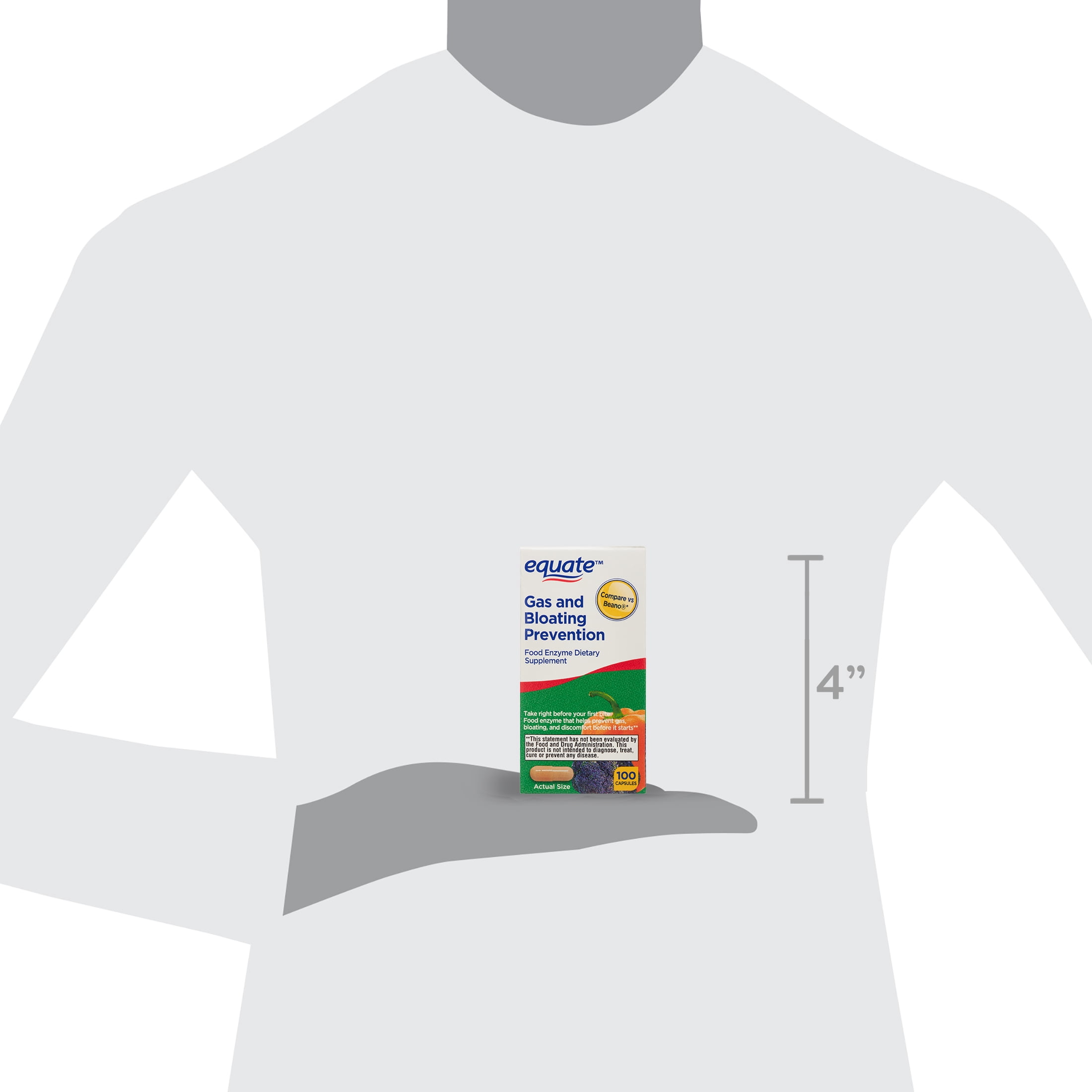 Equate Gas Relief and Prevention Food Enzyme Capsules, 100 Count, Compare to Beano®