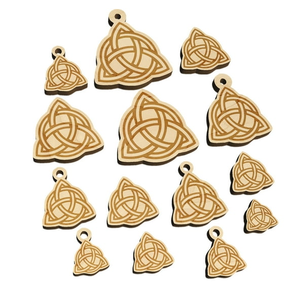 Celtic Triquetra Knot Outline Wood Mini Charms Shapes DIY Craft Jewelry - With Hole - Various Sizes (16pcs)