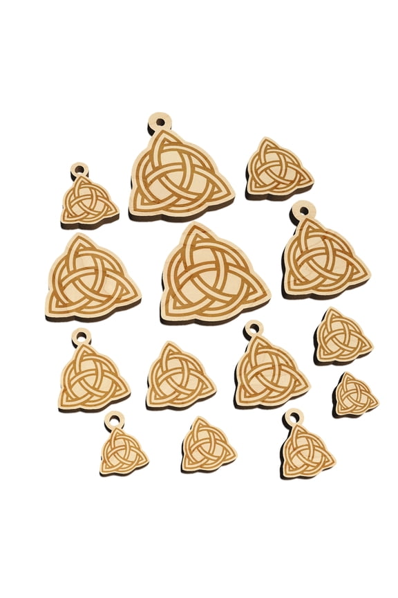 Celtic Triquetra Knot Outline Wood Mini Charms Shapes DIY Craft Jewelry - With Hole - Various Sizes (16pcs)