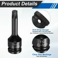 thumbnail image 4 of Socket de bit Torx de 1/2" Uxcell T52 Impacto 6 Puntos de Estrella Sockets de Acero CR-MO con Pasador de Seguridad y Junta Tórica para Controladores de Taladro Eléctrico, 4 of 7