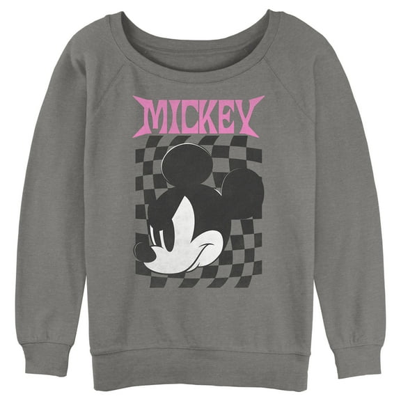 Junior's Mickey & Friends Angry Checker Logo Sweatshirt Gray Heather Small