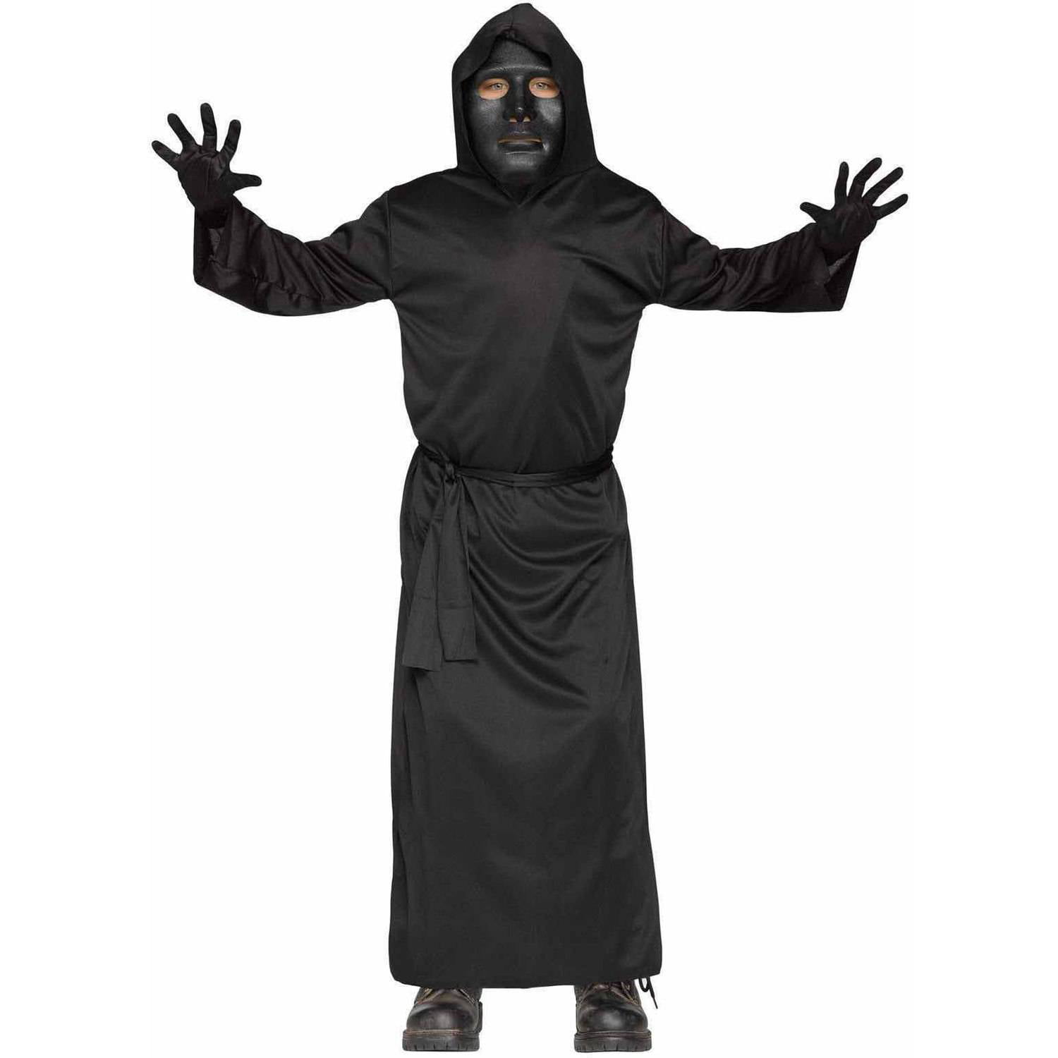 Adults Black Faceless Ghoul Reaper Halloween Fancy Dress Hooded Costume 