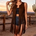 thumbnail image 3 of Atkumj Western Vest Vintage Suede Fringe Hem Long Cardigans Casual Solid Color Sleeveless Cardigans Women for Southwestern Style S, 3 of 10