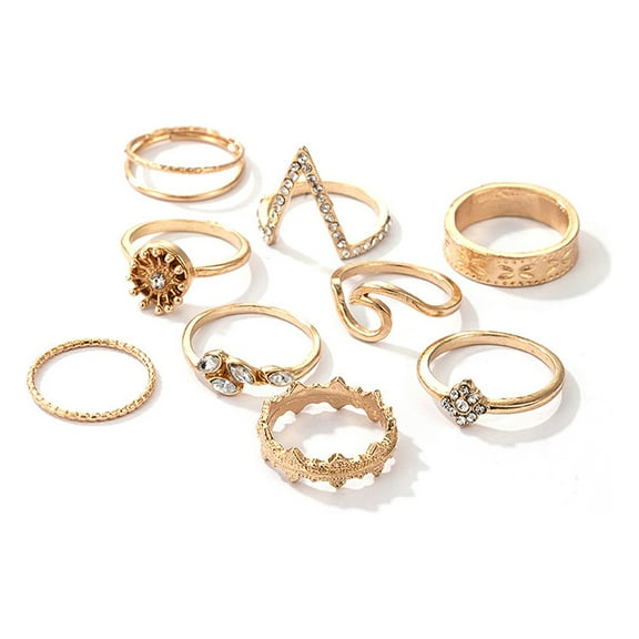 QJUHUNG 9 Pcs Vintage Knuckle Stackable Rings Set for Women, Bohemian Gold Plated Comfort Fit Joint Finger Rings Gift
