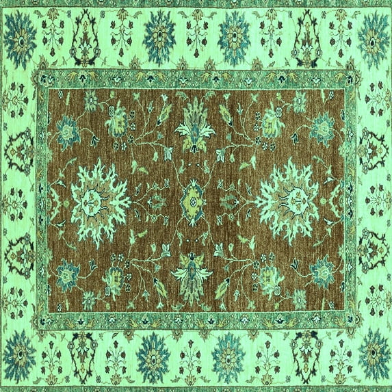 Ahgly Company Machine Washable Indoor Square Oriental Turquoise Blue Traditional Area Rugs, 7' Square