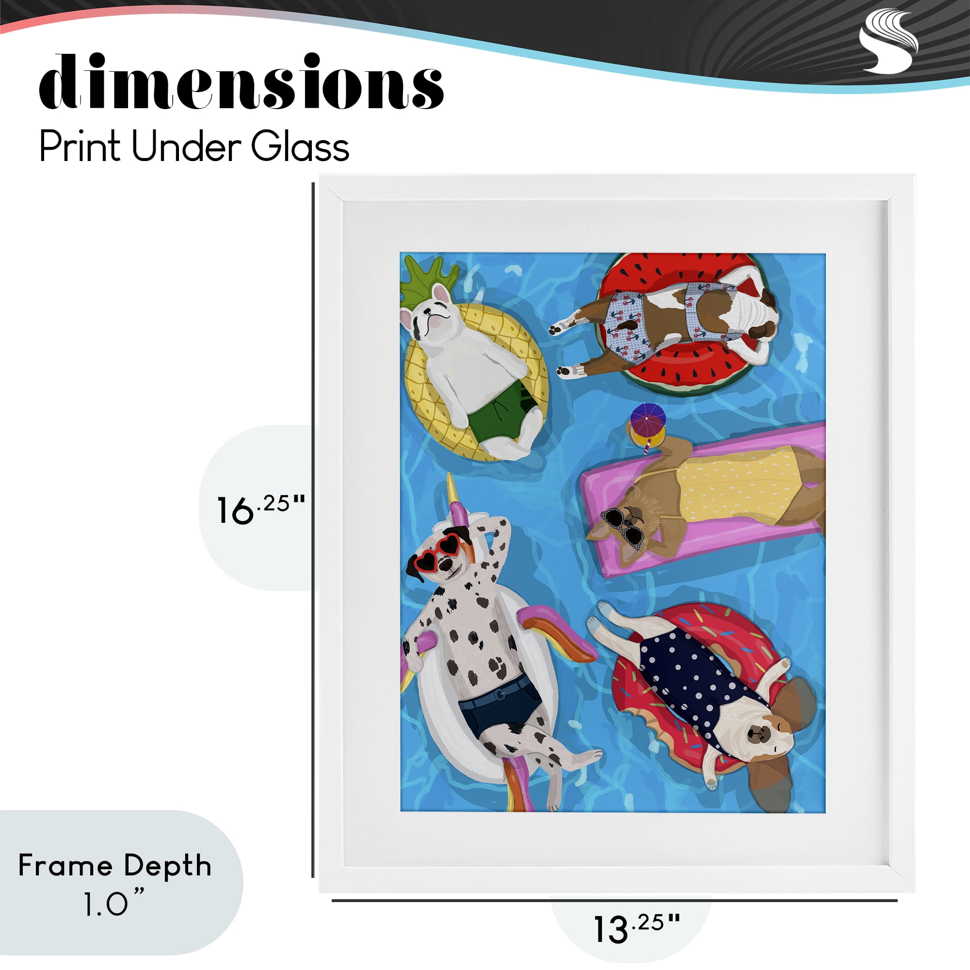 Stupell Industries Summer Sunbathing Dogs White Framed Print Under Glass, design by Hanna Melin