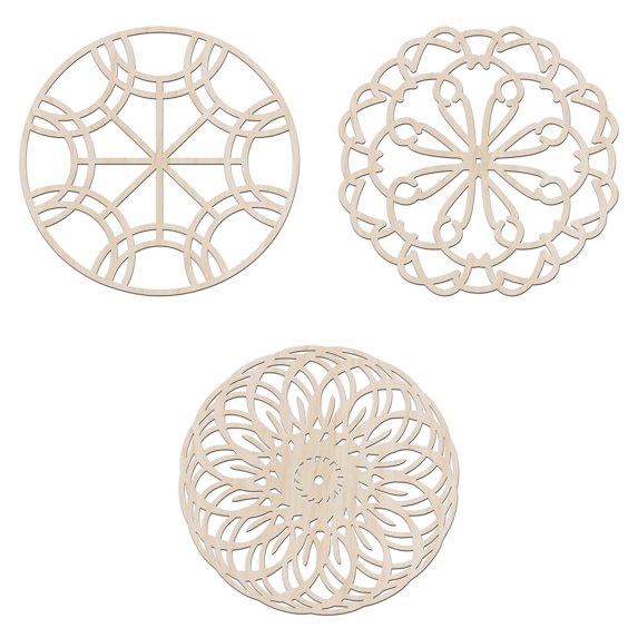 Mandala Wooden Wall Art Set of 3, Circles Medallion Oriental Bohemian Petals, Birch Plywood Rustic Wall Art Accent for Hallway Bedroom Living Room and Offices, 11.4" X 11.4" X 0.1", by Ambesonne