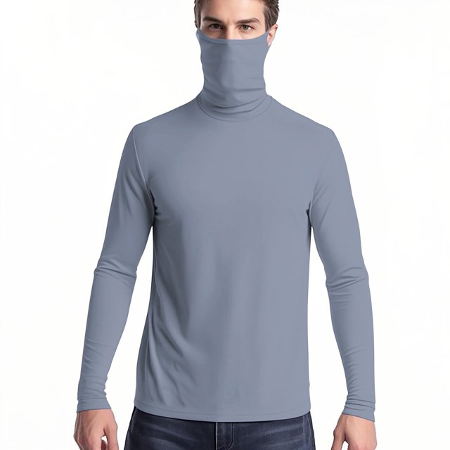 Mens and Womens Pullover Tops with Face Neck Mask Long Sleeves Cooling Sun Protection Solid Color Breathable Lightweight Summer Shirts with Thumb Hole Silver