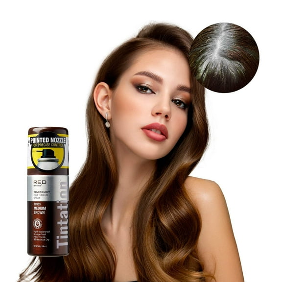RED by Kiss Tintation Temporary Hair Color Spray, Instant Gray Root Cover Up, Water-Resistant, Smudge-Proof, Hairline & Barber Touch-Up, Quick Dry, Travel Size Spray (Medium Brown, 1.5 OZ)