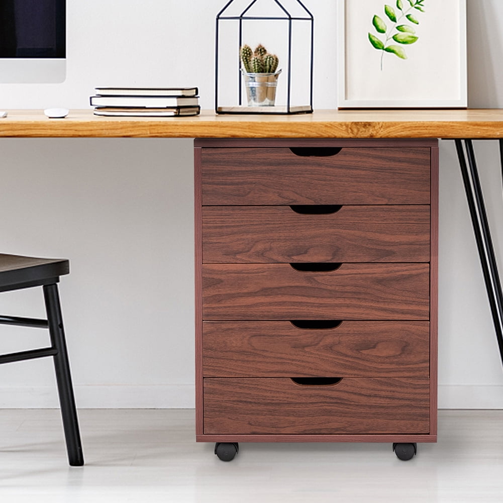 Private Jungle Five Drawers MDF With PVC Wooden File Cabinet Dark Walnut Color Private Jungle Five Drawers MDF With PVC Wooden File Cabinet Dark Walnut Color