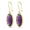 thumbnail image 3 of Gem Stone King 10.00 Ct Purple Amethyst 14x10mm Oval Shape 18K Yellow Gold Plated Silver Dangle Earrings, 3 of 5